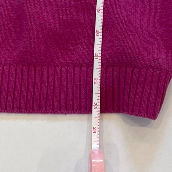 LOFT Cotton Fuchsia/Magenta/Purple Long Sleeve Sweater, Open Knit Sleeves, XS - Picture 9 of 9